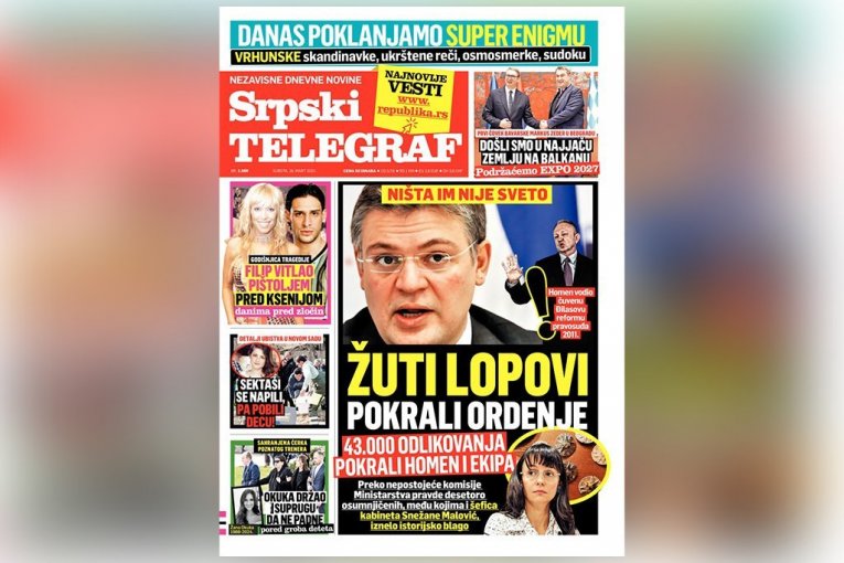 NIŠTA IM NIJE SVETO, HOMEN I EKIPA POKRALI 43.000 ODLIKOVANJA! ČITAJTE U SRPSKOM TELEGRAFU!